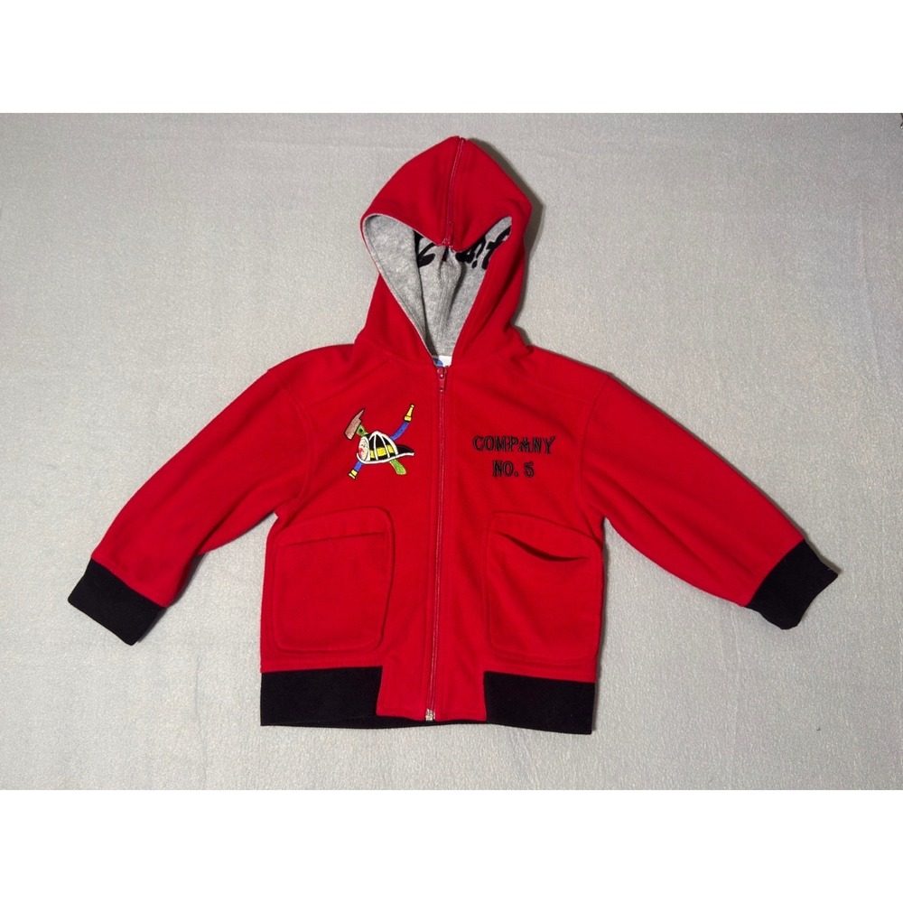 Toddler Firefighter Hoodie Fire Truck Fire Dept Co. No 5 Red Full Zip Jacket 4T